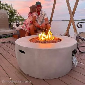 Teamson Home 36 in. Outdoor Round Propane Gas Smokeless Fire Pit with Sturdy Faux Concrete Base, Qui...