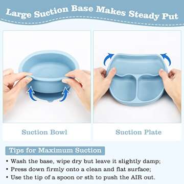 Silicone Baby Feeding Set, Baby Led Weaning Supplies with Suction Bowl Divided Plate, Toddler Self Feeding Dish Set with Spoons Forks Sippy Cup Adjustable Bib, Eating Utensils for 6+ Months(Blue)