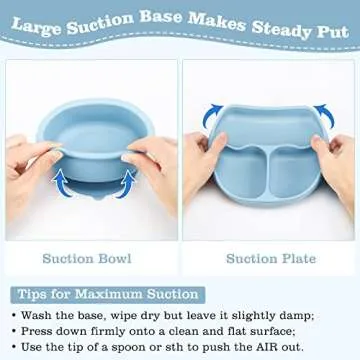 Silicone Baby Feeding Set, Baby Led Weaning Supplies with Suction Bowl Divided Plate, Toddler Self Feeding Dish Set with Spoons Forks Sippy Cup Adjustable Bib, Eating Utensils for 6+ Months(Blue)