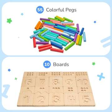 Bimi Boo Montessori Counting Pegs and Number Tracing Boards for Kids - Wooden Math Toy for Toddlers ...