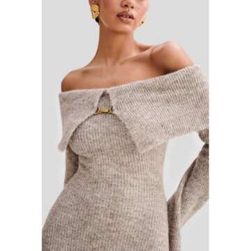 Tenbip Womens Off The Shoulder Knitted Long Dress Fall Winter Long Sleeve Party Club Bodycon Sweater...