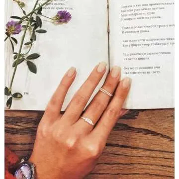 TIGRADE 1.5mm 14K Gold Plated Stacking Rings for Women Fashion Knuckle Thin Gold Ring Marquise & Round Cubic Zirconia Statement Ring Size 3-13, 3PCS, Size 7