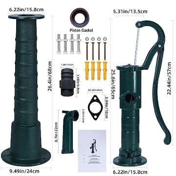 Kareturn Hand Water Pump Cast Iron 26 inch Height Vintage Pitcher Pump & Stand Max 6m Depth Rustic H...