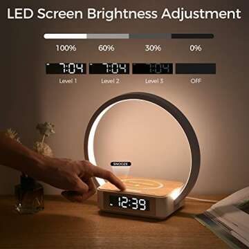 blonbar Desk Lamp with Alarm Clock Qi Wireless Charger, Touch Lamp for Bedroom 3 Light Hues, Bedside Lamp 10W Max Wireless Charging Table Lamp LED Eye-Caring Reading Nightstand Light for Living Room