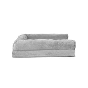 Furhaven Orthopedic Dog Bed for Large/Medium Dogs w/ Removable Bolsters & Washable Cover, For Dogs Up to 55 lbs - Faux Fur & Velvet Sofa - Smoke Gray, Large