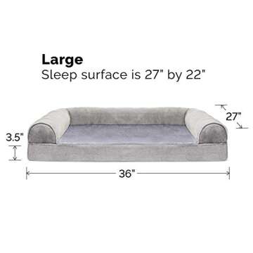 Furhaven Orthopedic Dog Bed for Large/Medium Dogs w/ Removable Bolsters & Washable Cover, For Dogs Up to 55 lbs - Faux Fur & Velvet Sofa - Smoke Gray, Large