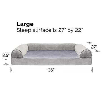 Furhaven Orthopedic Dog Bed for Large/Medium Dogs w/ Removable Bolsters & Washable Cover, For Dogs Up to 55 lbs - Faux Fur & Velvet Sofa - Smoke Gray, Large