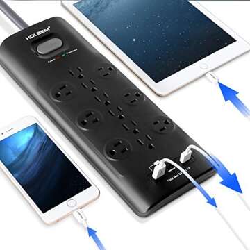HOLSEM Surge Protector: 12 Outlets & 3 USB Ports