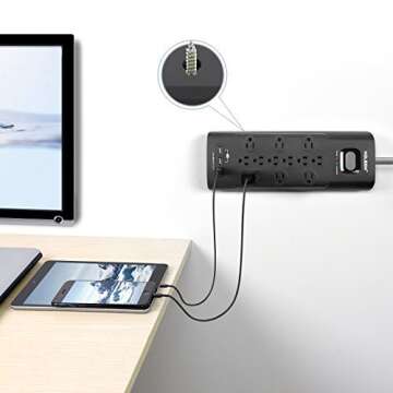 HOLSEM Surge Protector: 12 Outlets & 3 USB Ports