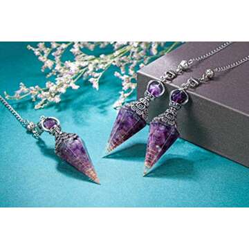 CrystalTears Natural Amethyst Crystal Pendulum Hexagonal Reiki Healing Crystal Points Gemstone Dowsi...