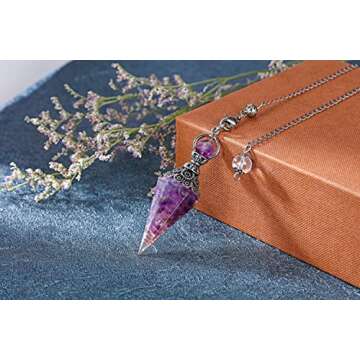CrystalTears Natural Amethyst Crystal Pendulum Hexagonal Reiki Healing Crystal Points Gemstone Dowsing Orgone Pendulum for Divination Witchcraft Crystal Therapy