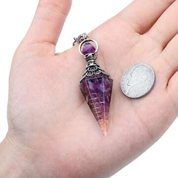 CrystalTears Natural Amethyst Crystal Pendulum Hexagonal Reiki Healing Crystal Points Gemstone Dowsing Orgone Pendulum for Divination Witchcraft Crystal Therapy