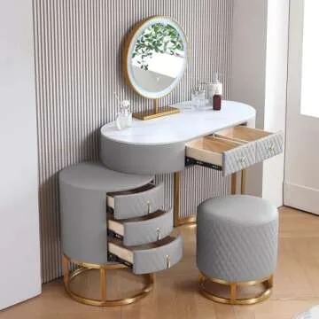 FUKAYI Luxury Makeup Vanity with LED Lighted Mirror Set