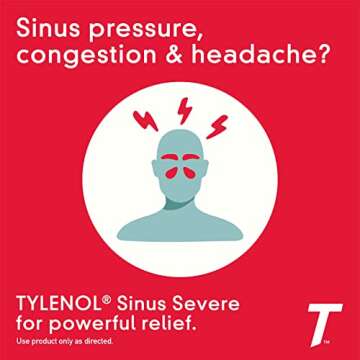 Tylenol Sinus + Headache Daytime Non-Drowsy Relief Caplets, Acetaminophen 325mg, Nasal Decongestant,...