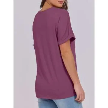 ANRABESS Womens Tops Short Sleeve V Neck T-Shirts Summer Loose Fit Dressy Business Casual Blouse Shirts 2025 Trendy Clothes Wine Red Large
