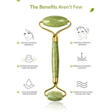 HANABEE Authentic Jade Roller for Face Gua Sha Facial Tools Face Roller Skin Care Facial Roller for Puffiness -Jade