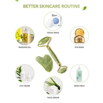 HANABEE Authentic Jade Roller for Face Gua Sha Facial Tools Face Roller Skin Care Facial Roller for Puffiness -Jade