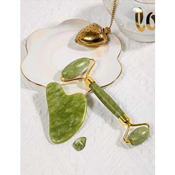 HANABEE Authentic Jade Roller for Face Gua Sha Facial Tools Face Roller Skin Care Facial Roller for Puffiness -Jade