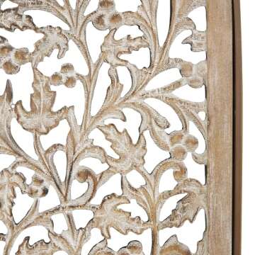 Deco 79 Wooden Floral Handmade Home Wall Decor Arched Wall Sculpture with Intricate Carvings, Set of...