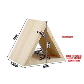 Leinuosen 2 Pcs Triangle Book Page Holder Triangle Bookmark Wooden Stand Bible Book Rest Book Easel Kitchen Counter Decor Reading Book Accessories Teacher Gifts for Book Display (Wood Color)