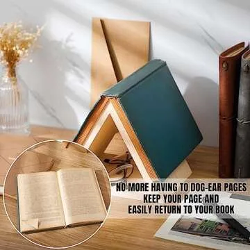 Leinuosen 2 Pcs Triangle Book Page Holder Triangle Bookmark Wooden Stand Bible Book Rest Book Easel Kitchen Counter Decor Reading Book Accessories Teacher Gifts for Book Display (Wood Color)