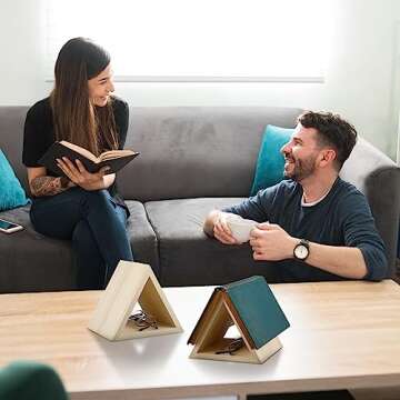 Leinuosen 2 Pcs Triangle Book Page Holder Triangle Bookmark Wooden Stand Bible Book Rest Book Easel Kitchen Counter Decor Reading Book Accessories Teacher Gifts for Book Display (Wood Color)