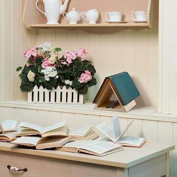 Leinuosen 2 Pcs Triangle Book Page Holder Triangle Bookmark Wooden Stand Bible Book Rest Book Easel Kitchen Counter Decor Reading Book Accessories Teacher Gifts for Book Display (Wood Color)