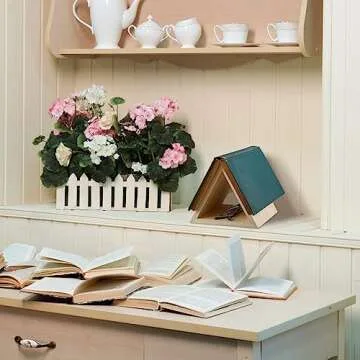 Leinuosen 2 Pcs Triangle Book Page Holder Triangle Bookmark Wooden Stand Bible Book Rest Book Easel Kitchen Counter Decor Reading Book Accessories Teacher Gifts for Book Display (Wood Color)