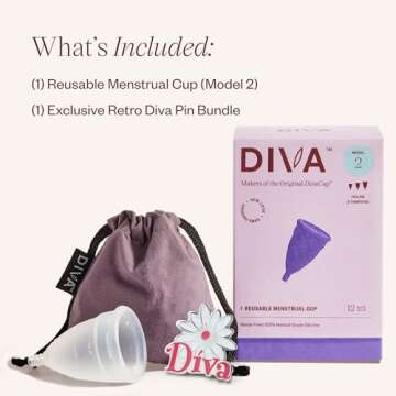 Diva Cup & Pin - Medical Grade Silicone Cup for Period Care - Reusable Menstrual Cup - Up to 12 Hour...