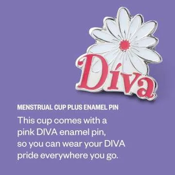 Diva Cup & Pin - Medical Grade Silicone Cup for Period Care - Reusable Menstrual Cup - Up to 12 Hours of Continuous Wear - Model 2 (for Wide Vaginal Canals, Post-Partum & Ages 35+) - with Enamel Pin