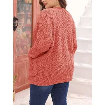 Yskkt Plus Size Fuzzy Cardigan with Pockets
