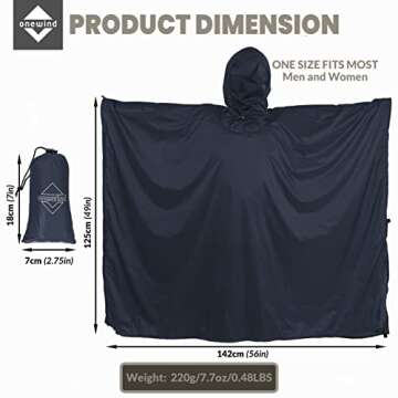 onewind Hooded Rain Poncho - Lightweight Waterproof Shelter