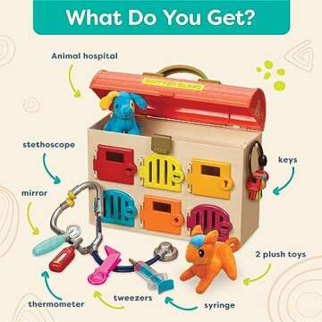 B. toys- Critter Clinic- Pretend Play Toy Vet Set For Toddlers, Kids – Pet Care Set- Tools, Plush Toys Vet Clinic – 2 Years +(14 Pieces)