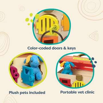 B. toys- Critter Clinic- Pretend Play Toy Vet Set For Toddlers, Kids – Pet Care Set- Tools, Plush Toys Vet Clinic – 2 Years +(14 Pieces)