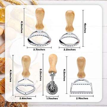 Chrider Ravioli Stamp Set (Set of 5), Ravioli Maker Cutter with Wooden Handle–for Ravioli, Pasta, ...