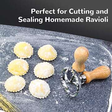 Chrider Ravioli Stamp Set (Set of 5), Ravioli Maker Cutter with Wooden Handle–for Ravioli, Pasta, Dumplings Lasagna, Pierogi, Leading Dough Cutter and Press Stamps