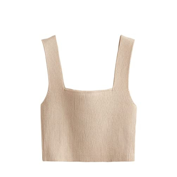 Versatile Verdusa Women's Square Neck Sleeveless Ribbed Crop Top in Beige