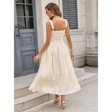 XinFSh Women's Boho Midi Dress with Pockets for Summer