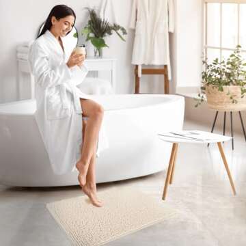 TECHMILLY Soft Fluffy Chenille Bathroom Rugs, Non Slip Absorbent Bath Mats for Bathroom, Washable an...