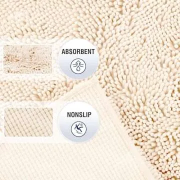 TECHMILLY Soft Fluffy Chenille Bathroom Rugs, Non Slip Absorbent Bath Mats for Bathroom, Washable and Quick Dry, Cream, 17" x 24"