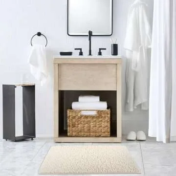 TECHMILLY Soft Fluffy Chenille Bathroom Rugs, Non Slip Absorbent Bath Mats for Bathroom, Washable and Quick Dry, Cream, 17" x 24"