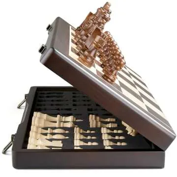 ELONGDI Magnetic Wooden Chess Set,15" Folding Chess Board with Wood Texture 2 Extra Queens - Handmad...