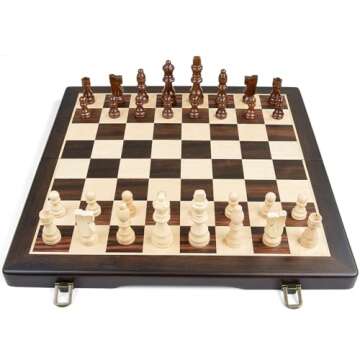 ELONGDI Magnetic Wooden Chess Set,15" Folding Chess Board with Wood Texture 2 Extra Queens - Handmade Pieces Travel Board Games for Kids and Adults