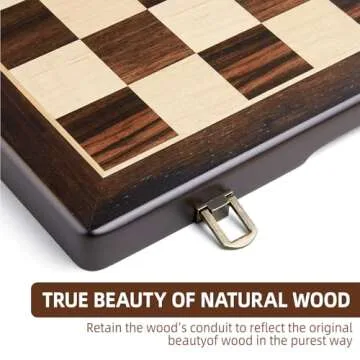 ELONGDI Magnetic Wooden Chess Set,15" Folding Chess Board with Wood Texture 2 Extra Queens - Handmade Pieces Travel Board Games for Kids and Adults
