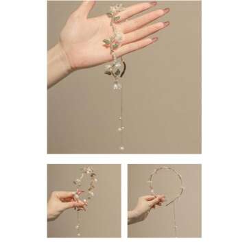 Eliongpu Flower Headband for Women Pearl Vine Gold Leaf Tassel Hair Hoop Band Boho Headwear Bridal Wedding Fairy Hair Accessories Headpiece Bridal Crown for Women Girls(Floral)