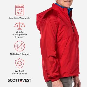 SCOTTeVEST Pack Windbreaker Jacket for Men - 19 Hidden Pockets - Lightweight Water Repellent Coat for Travel & More (Black, Small)