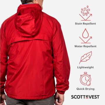 SCOTTeVEST Pack Windbreaker Jacket for Men - 19 Hidden Pockets - Lightweight Water Repellent Coat for Travel & More (Black, Small)