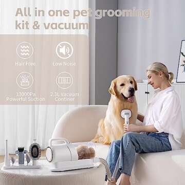 sckang Pet Clipper Grooming & Pet Grooming Vacuum Kit,Low Noise Technology Picks Up 99% Pet Hair,7 in 1 Proven Grooming Tools with Nail Grinder,2.3L Capacity Pet Hair Dust Cup (White)