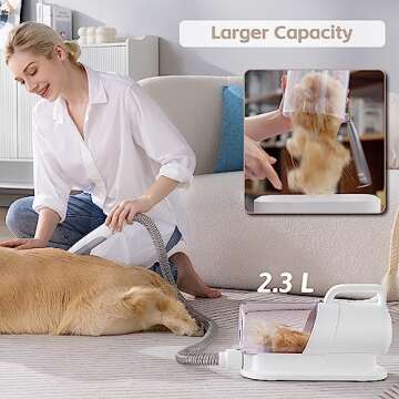 sckang Pet Clipper Grooming & Pet Grooming Vacuum Kit,Low Noise Technology Picks Up 99% Pet Hair,7 in 1 Proven Grooming Tools with Nail Grinder,2.3L Capacity Pet Hair Dust Cup (White)