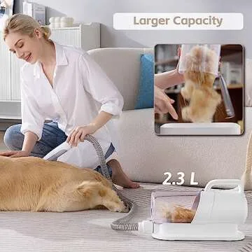 sckang Pet Clipper Grooming & Pet Grooming Vacuum Kit,Low Noise Technology Picks Up 99% Pet Hair,7 in 1 Proven Grooming Tools with Nail Grinder,2.3L Capacity Pet Hair Dust Cup (White)